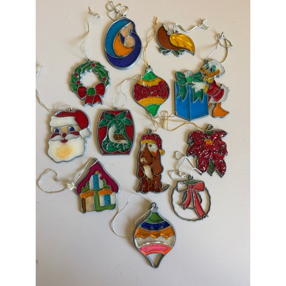 Other - Vintage Faux Stained Glass Christmas Ornament Suncatcher Lot of 12